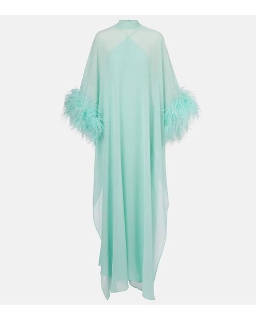 ‎Taller Marmo Green Kaftan Penelope Aus Seide Mit Federn