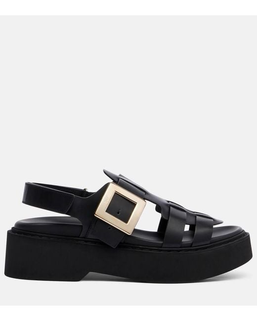 Roger Vivier Black Viv' Rangers Leather Platform Sandals