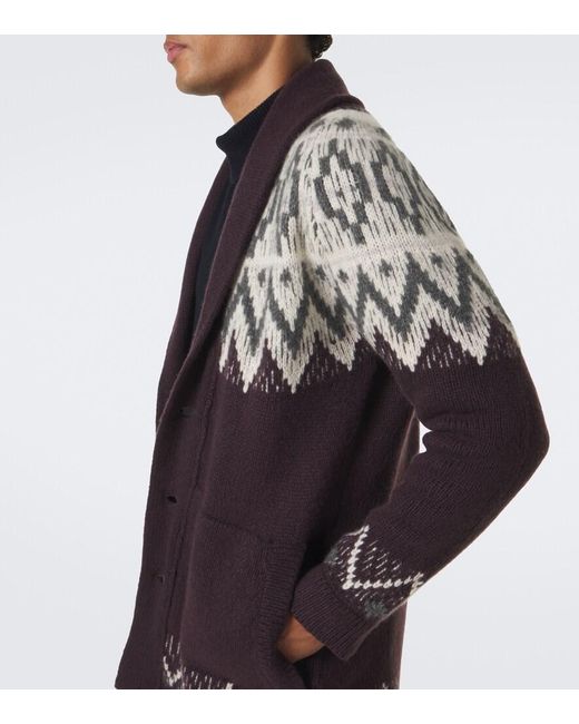 Eleventy Red Chevron Cashmere And Silk Intarsia Cardigan for men