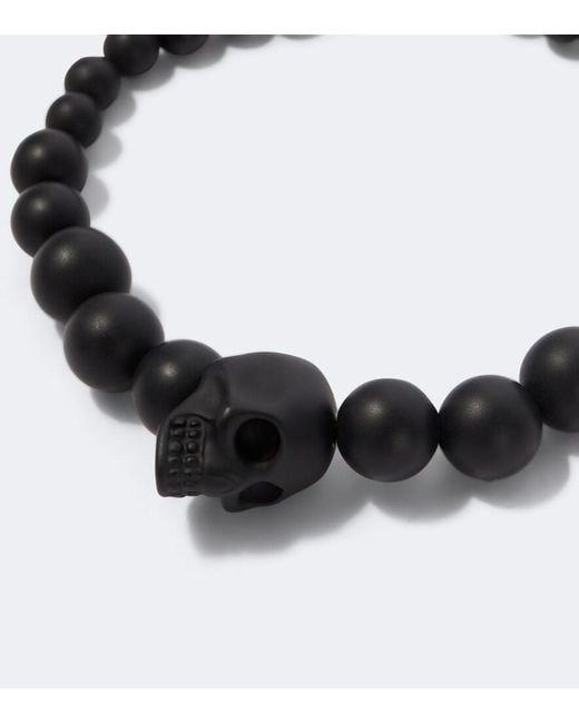 McQueen Black Beaded Skull Bracelet for men