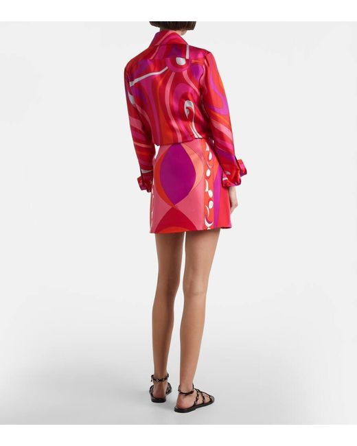 Emilio Pucci Red Pesci Printed Silk Twill Miniskirt