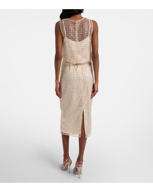 Staud Natural Ciara Beaded Sheer Tulle Midi Skirt
