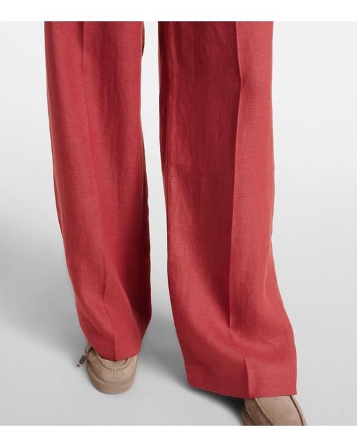 Brunello Cucinelli Red Hemp And Linen Wide-Leg Pants