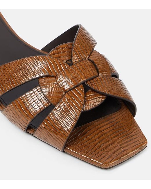 Saint Laurent Brown Tribute Lizard-Effect Leather Sandals