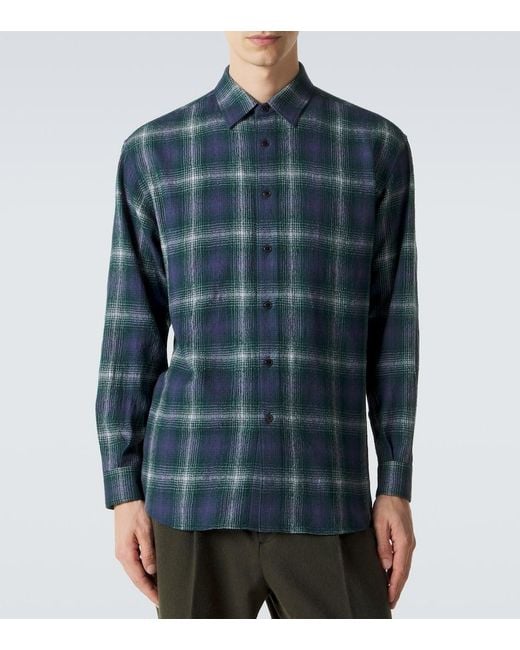 Auralee Blue Checked Wool Shirt for men