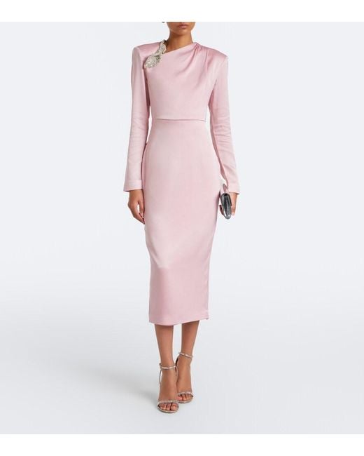 Rachel Gilbert Pink Oryx Embellished Crepe Satin Cocktail Dress