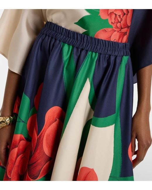LaDoubleJ Blue Ballerina Floral Cotton Midi Skirt
