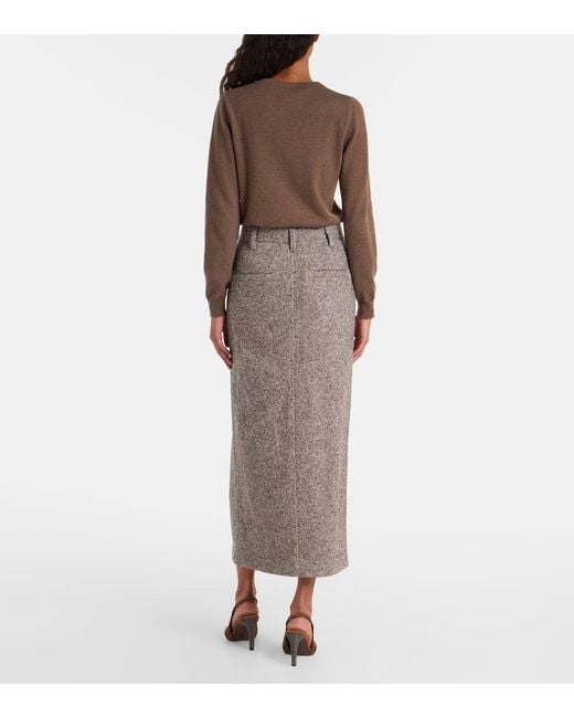 Brunello Cucinelli Brown Wool And Silk-Blend Midi Skirt