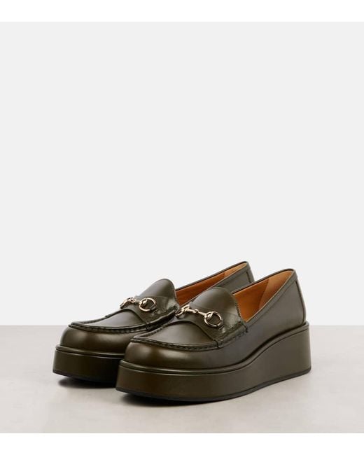 Gucci Green Horsebit Wedge Loafer, Size 35 It