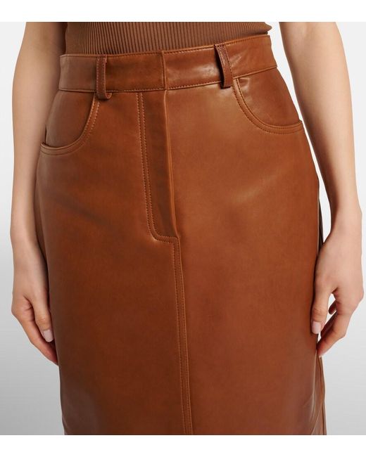 Nour Hammour Brown Ghalia Leather Pencil Skirt