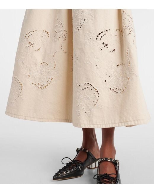 Ganni Natural Broderie Anglaise Gathered Denim Skirt