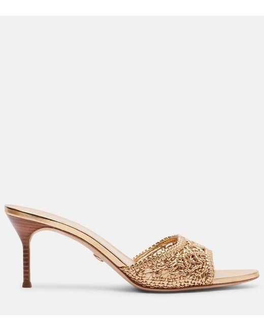 Veronica Beard Natural Woven Metallic Leather Mules