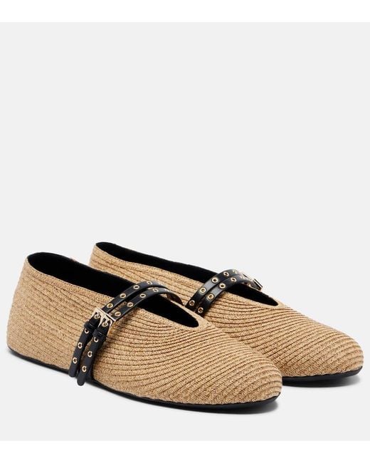 Alaïa Brown Woven Leather-Trimmed Ballet Flats