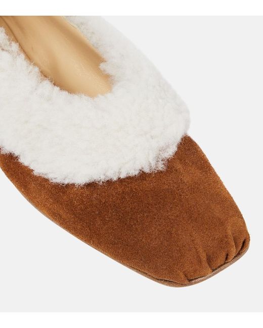 Magda Butrym Brown Embroidered Shearling Ballet Flats