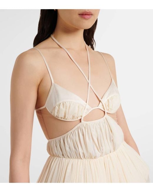 David Koma White Cutout Pleated Gown