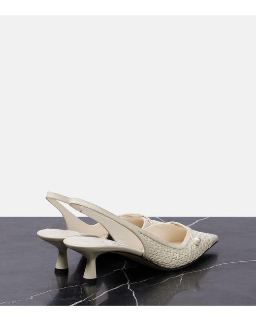 Jimmy Choo White Amita 45 Woven Slingback Pumps