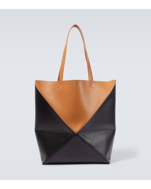 Loewe Black Puzzle Fold Large Leather Tote Bag for men