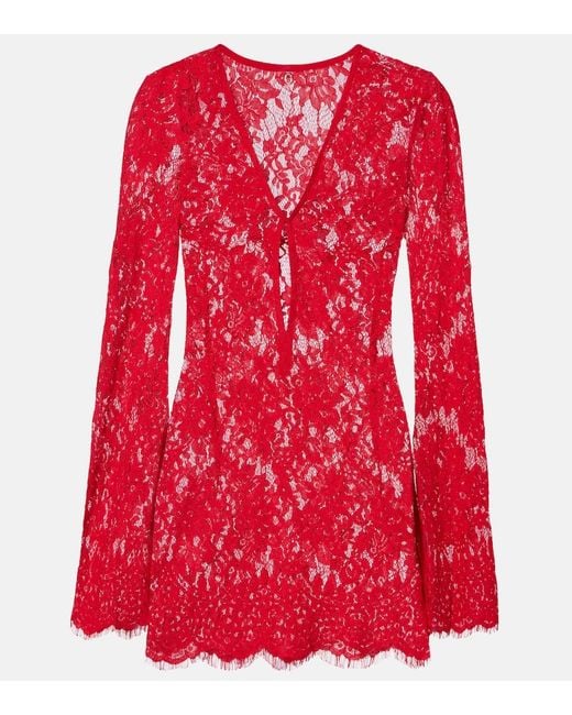 Bananhot Red Millie Cotton And Brocade Lace Minidress