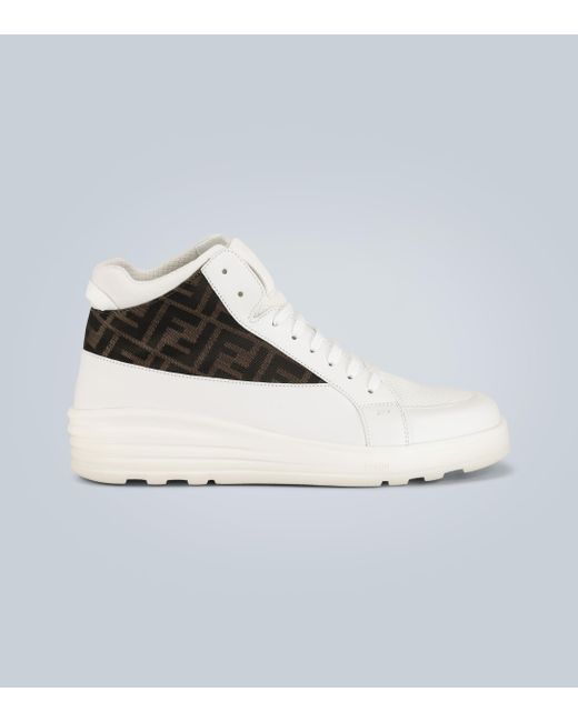 Fendi White Leather Mid-top Sneakers for men