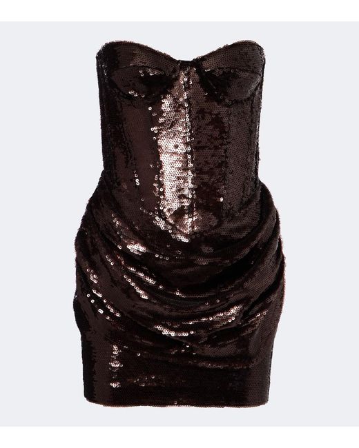 The New Arrivals Ilkyaz Ozel Black Sequined Draped Corset Dress