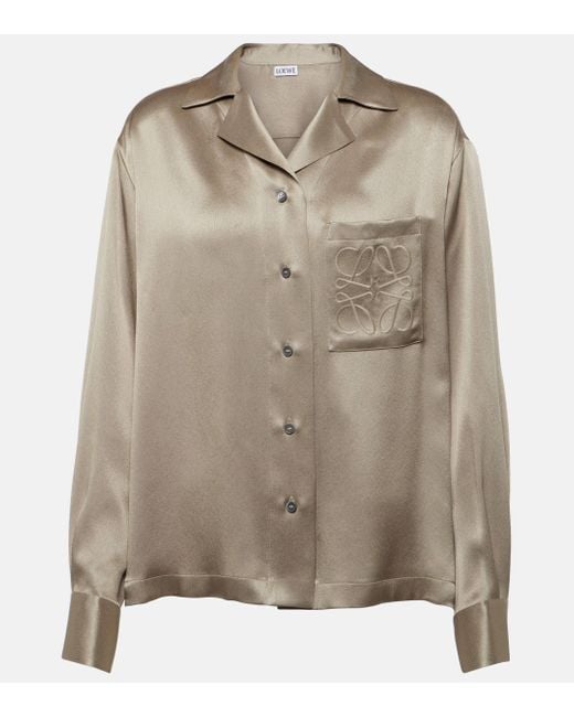 Loewe Green Anagram Silk Satin Pajama Shirt