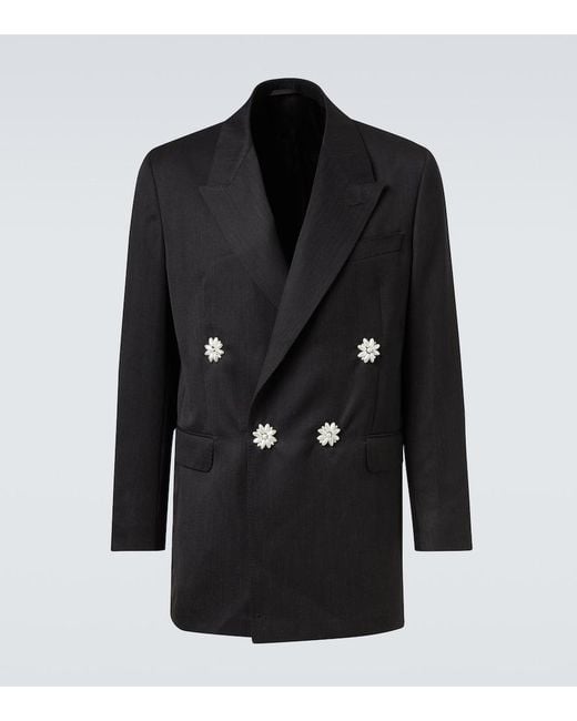 Simone Rocha Black Embellished Double-Breasted Blazer for men