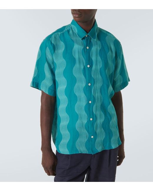 Camicia bowling in lino di Frescobol Carioca in Blue da Uomo