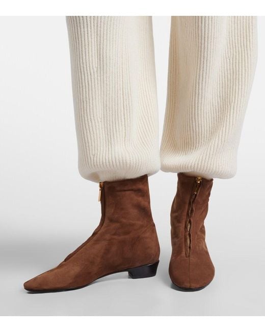 Herbert Levine Brown Easy Does It Shearling-Trimmed Suede Ankle Boots