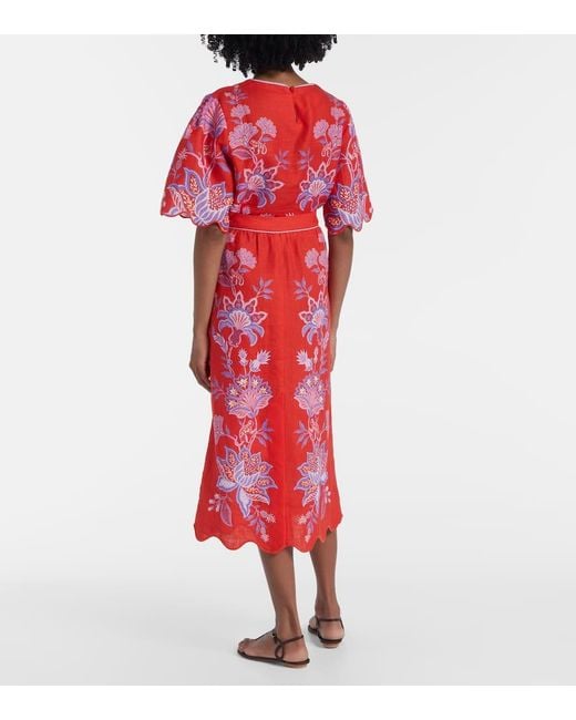 Farm Rio Red Porcelain Garden Printed Linen Maxi Skirt