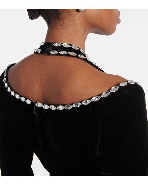 Rasario Black Crystal-Embellished Velvet Gown