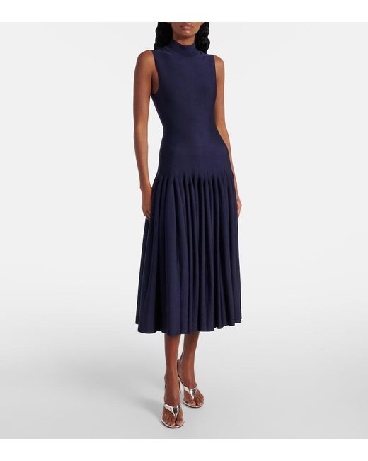 Alaïa Blue Godet Midi Dress