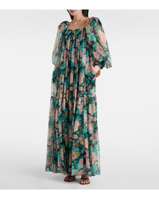 Chloé Green Floral Silk Muslin Maxi Dress