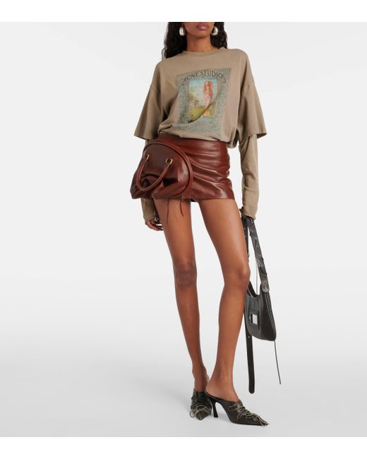 Acne Brown Low-rise Leather Miniskirt