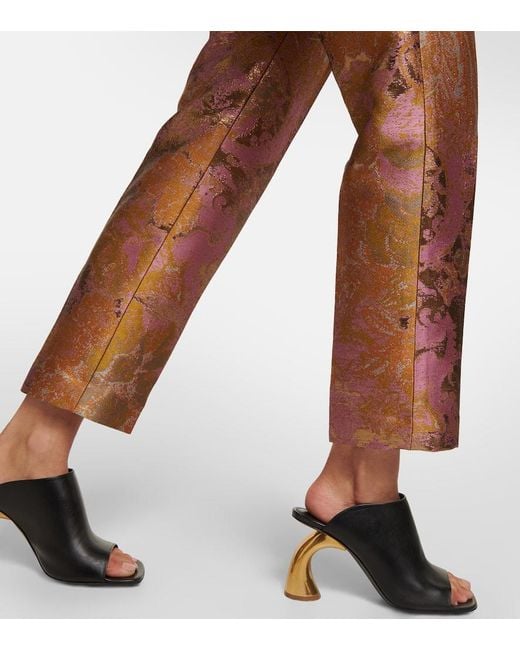 Dries Van Noten Orange Printed Metallic Mid-Rise Straight Pants