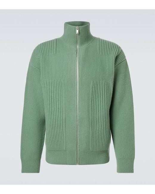 Jil Sander Wool Zip-Up Cardigan in Green for Men | Lyst