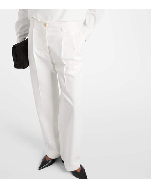 Pantaloni a gamba larga e vita alta in cotone di Totême  in White