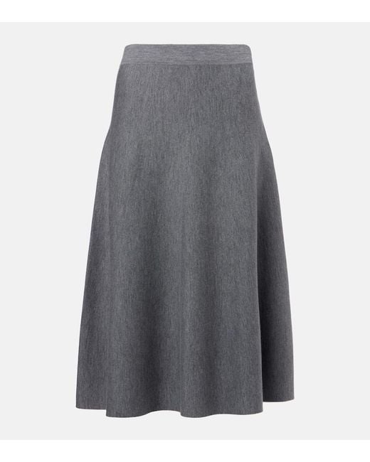 Jardin Des Orangers Gray Wool High-Rise Midi Skirt
