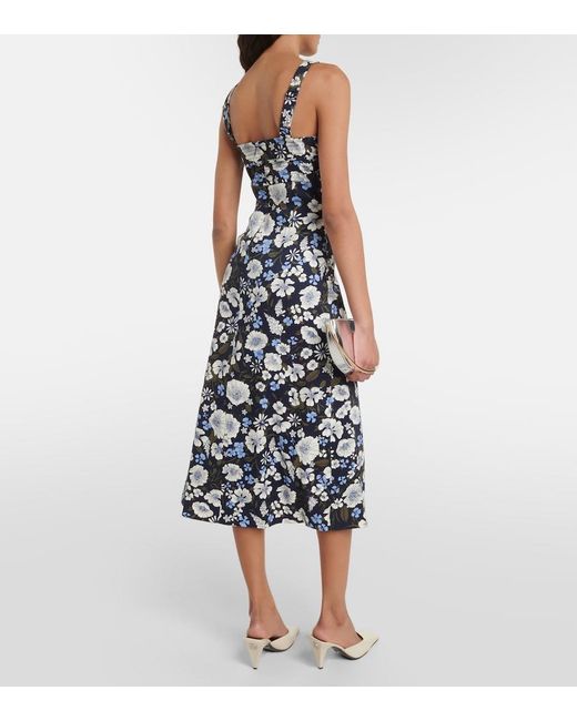 Veronica Beard Blue Colleen Floral Linen-Blend Midi Dress