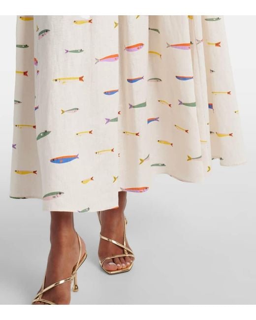 Staud Natural Bedruckter Maxirock Procida Aus Leinen