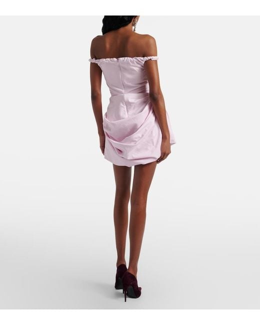 Magda Butrym Pink Gathered Off-Shoulder Denim Minidress