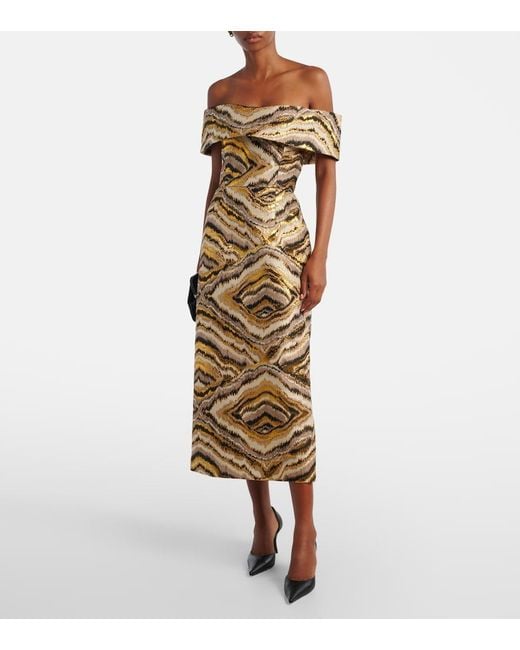 Markarian Metallic Gloria Off-Shoulder Jacquard Midi Dress