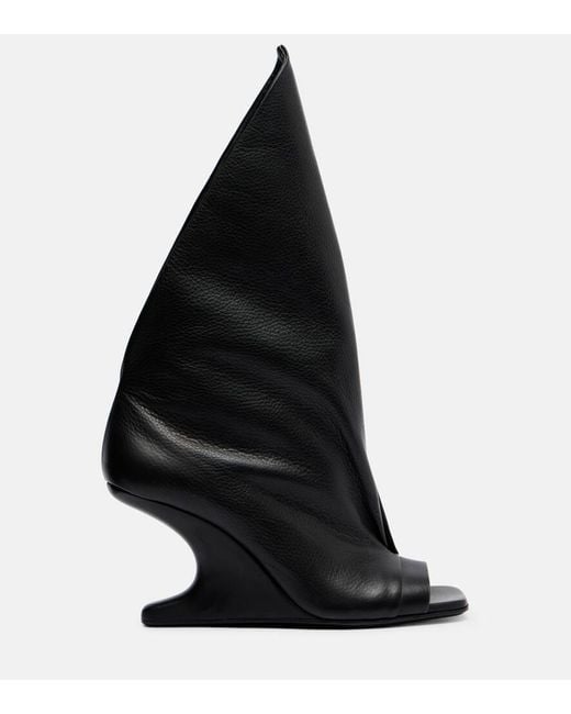 Rick Owens Black Cantilever Leather Peep-Toe Boots