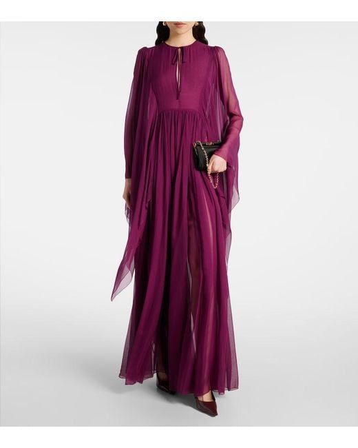Dolce & Gabbana Purple Long Silk Chiffon Caftan With Drawstring