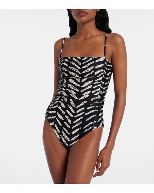 Johanna Ortiz Black Printed Ruched Swimsuit