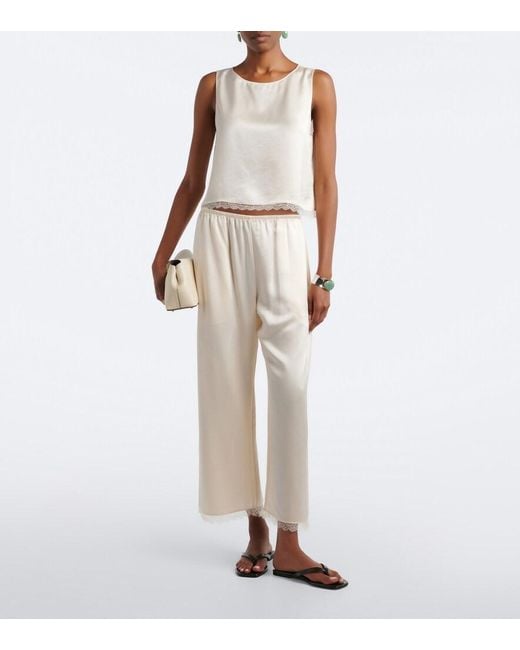 Leset White Barb Lace-Trimmed Satin Crop Top