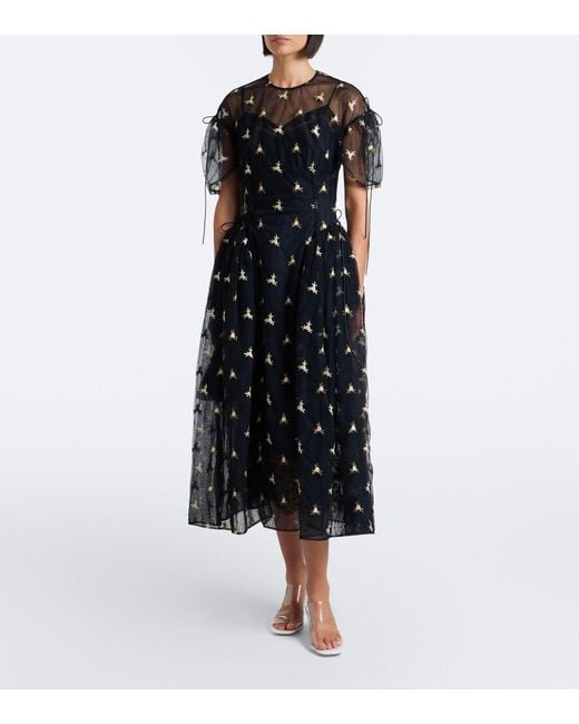 Simone Rocha Black Embroidered Tulle Midi Dress