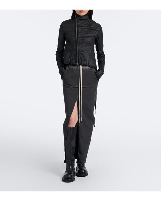 Rick Owens Black Drkshdw Sliced Pillar Cotton Midi Skirt