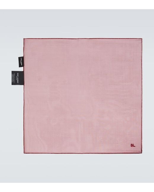 Saint Laurent Pink Logo Embroidered Muslin Pocket Square for men