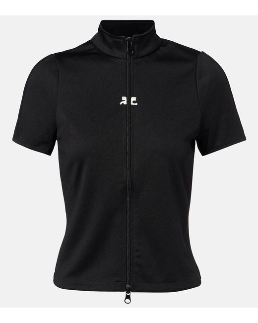 Courreges Black Interlock Logo Zip-Up Jersey Top