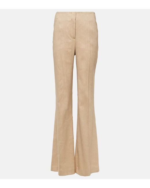 Veronica Beard Natural Komi Linen-Blend Twill Flared Pants